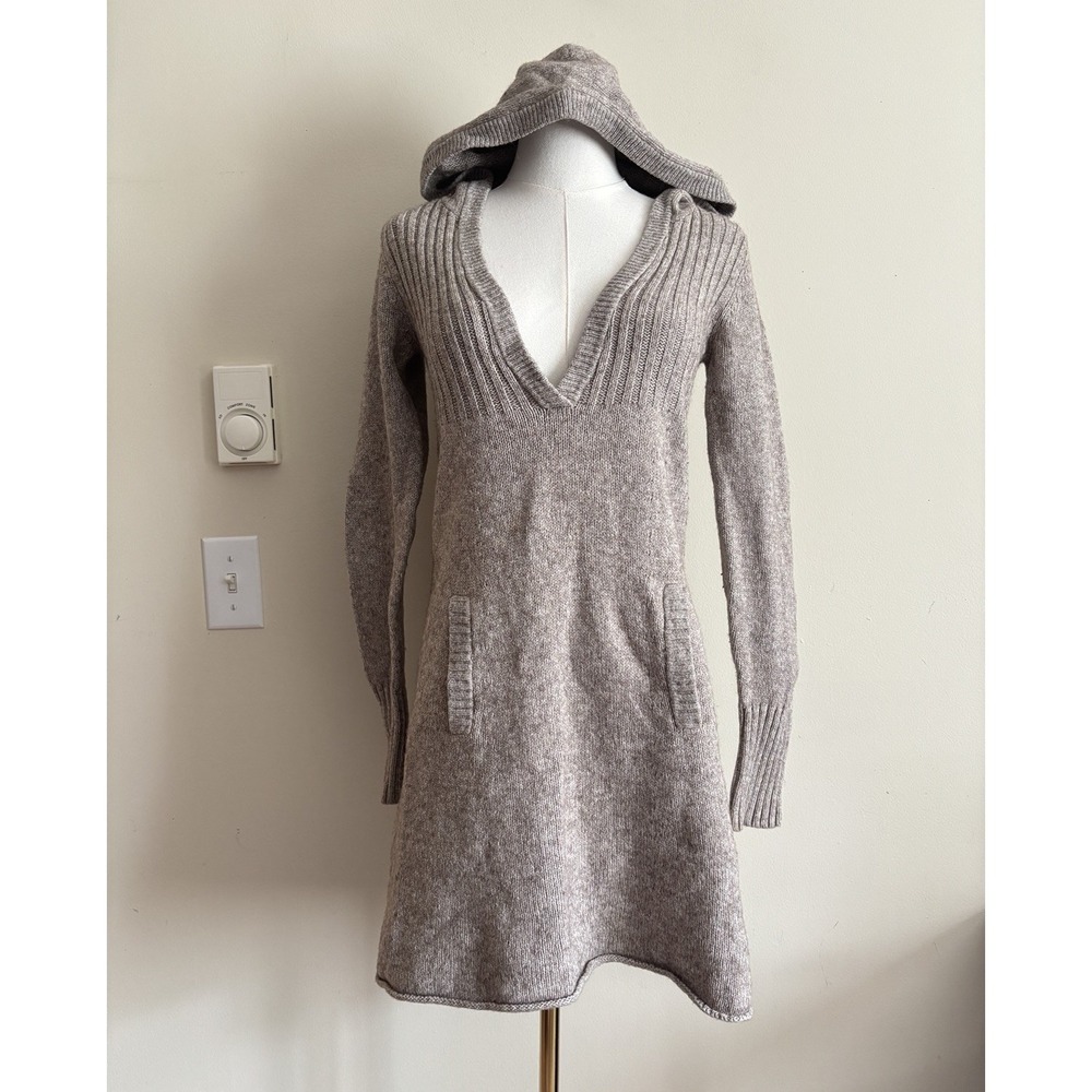 Old Navy Slim Fit Deep V Neck Tunic Sweater Hooded Womens Medium Y2K Brown Vtg